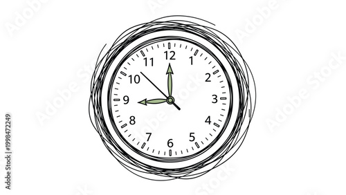 Analog clock face showing the time surrounded by a messy black scribble representing chaos, stress, and overwhelming pressure.