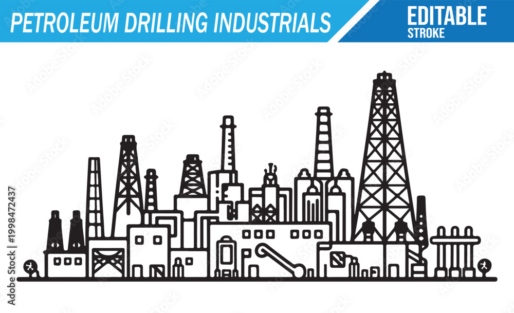 Fototapeta premium Energy Production Industrial Skyline with Petroleum Drilling Rigs