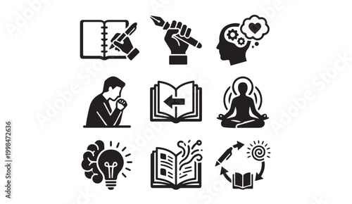 Set of education and intellectual growth line icons with education, learning