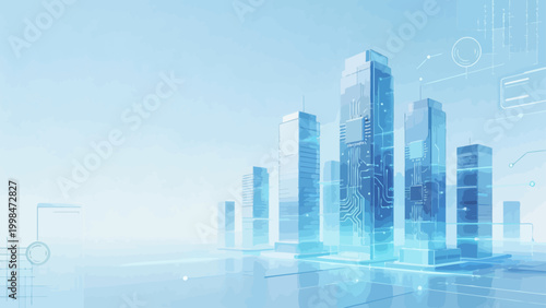 Futuristic cityscape with digital circuitry