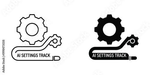 Contrasting visual styles of ai settings track mechanisms with gears and conveyor belts