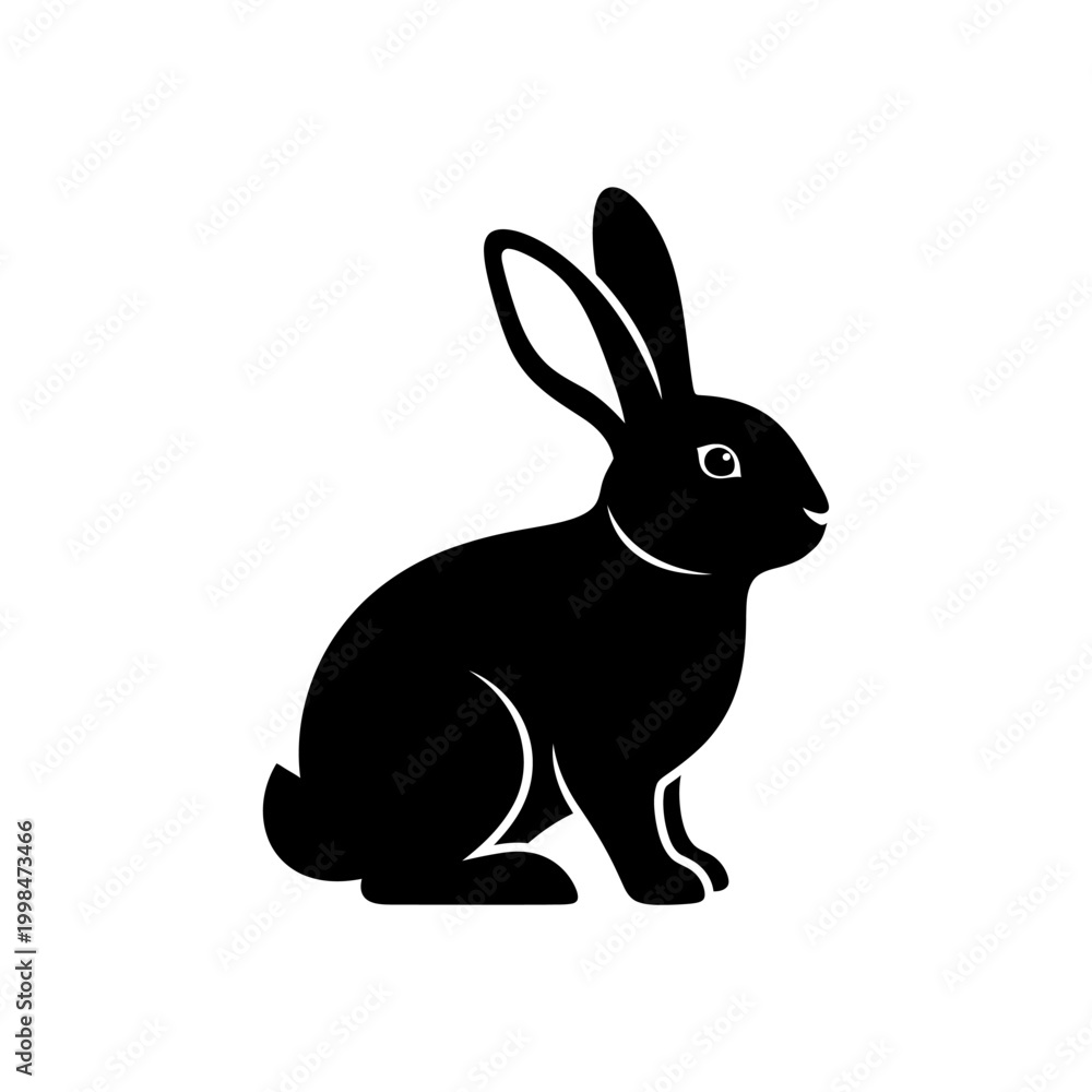Obraz premium Elegant Black Rabbit Silhouette on White Background.