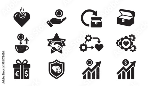 Financial success and investment management icons with investment, business