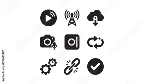 Digital technology and media interface icons with technology, interface