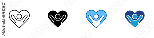 Care Support Multiple Style Icon Design Vector - Heart with user representing care support, emotional assistance, and community help