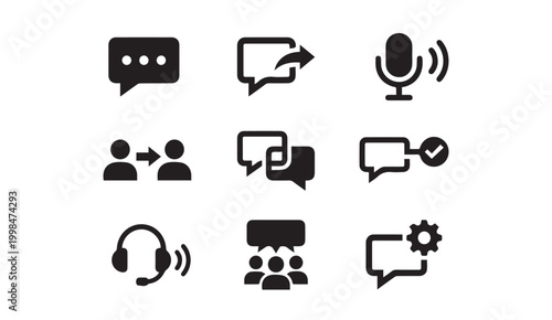 Communication and social interaction user interface icon set with communication