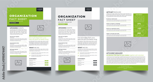 Nonprofit Organization Fact Sheet, Organization Fact Sheet for Business Concept Layout With Three Page & Color Design Step