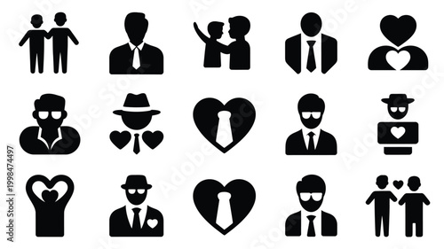 Modern father's day silhouette icons collection diverse representations of fatherhood love and family bonds celebrating men and dads with style and affectionate gestures perfect
