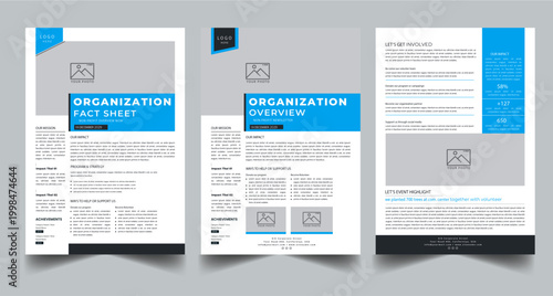 Nonprofit Organization Fact Sheet, Organization Fact Sheet for Business Concept Layout With Three Page & Color Design Step