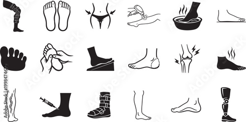 Leg and foot icon set modern outline vector for anatomy, podiatry, fitness and health design.