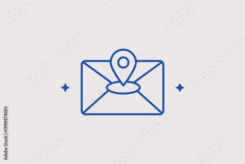 Envelope with map pin line icon for shipping destination addresses and location-based notifications. Communicative vector illustration for e-commerce delivery alerts and invitation cards with venue ma