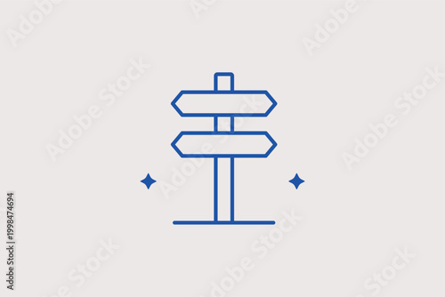Directional signpost line icon for choosing between destinations and providing clear wayfinding info. Informative vector illustration for theme park guidance systems and public park trail signage.