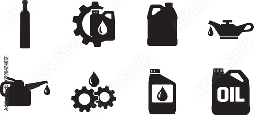 Oil engine motor icon set flat solid vector isolated for auto service, repair and mechanic use.