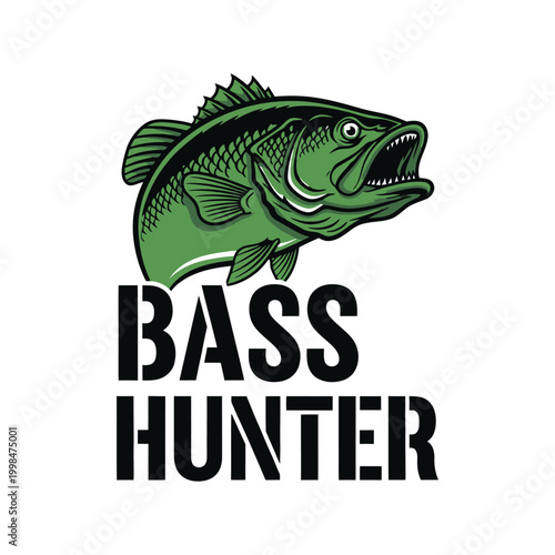 A detailed illustration of a fierce bass fish with open mouth. design