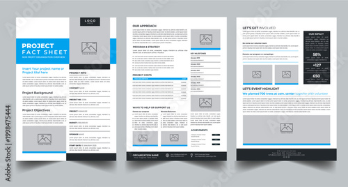 Nonprofit Organization Fact Sheet, Organization Fact Sheet for Business Concept Layout With Three Page & Color Design Step