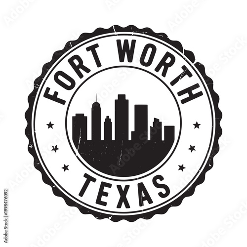 fort worth texas stamp with city skyline silhouette