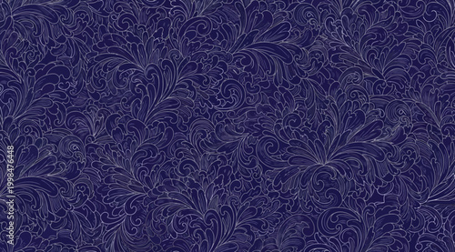Seamless pattern with intricate blue floral swirls and ornate filigree