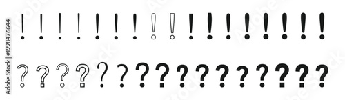 Vector graphic illustration featuring a diverse collection of exclamation and question marks for warnings or inquiries.