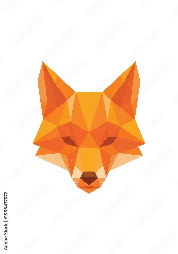 Fototapeta premium Geometric fox head illustration is created with triangles in shades of orange.