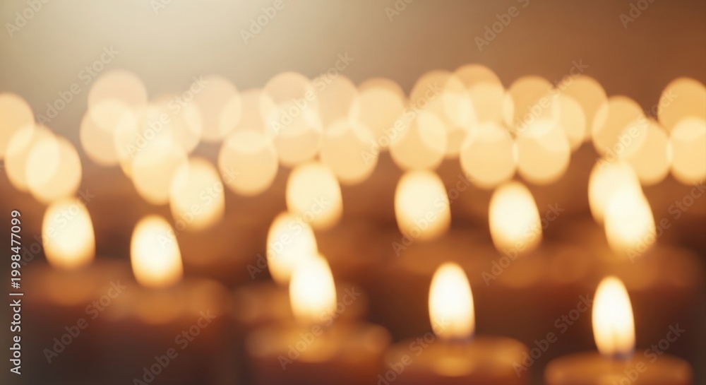Obraz premium Close-up of glowing candles with bokeh effect creating a warm, ambient light atmosphere.