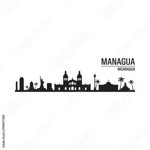 Slika na platnu managua skyline silhouette on white background high quality