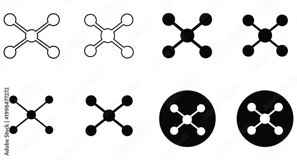 Fototapeta premium Black and white network node with solid and outline styles connection technology signal