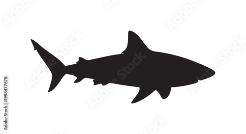 Shark silhouette isolated on white background depicting a powerful marine predator in minimalist flat graphic art style.