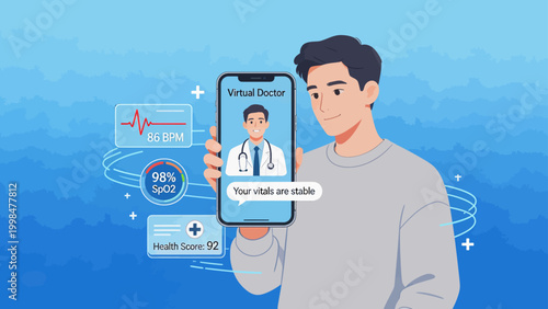 Man using virtual doctor app on phone