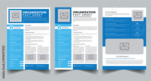 Nonprofit Organization Fact Sheet, Organization Fact Sheet for Business Concept Layout With Three Page & Color Design Step