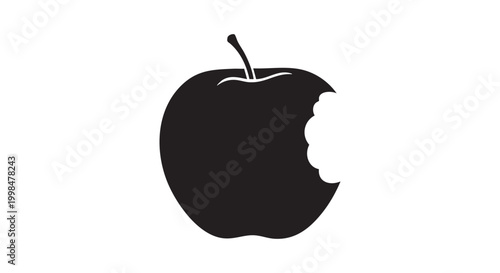 Single bitten apple silhouette illustration representing fresh fruit snack icon isolated on clean white background vector.