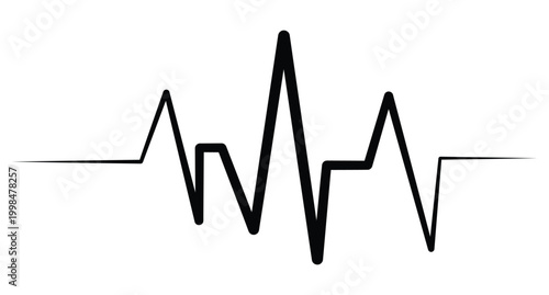 Black heartbeat line graph on white background, electrocardiogram