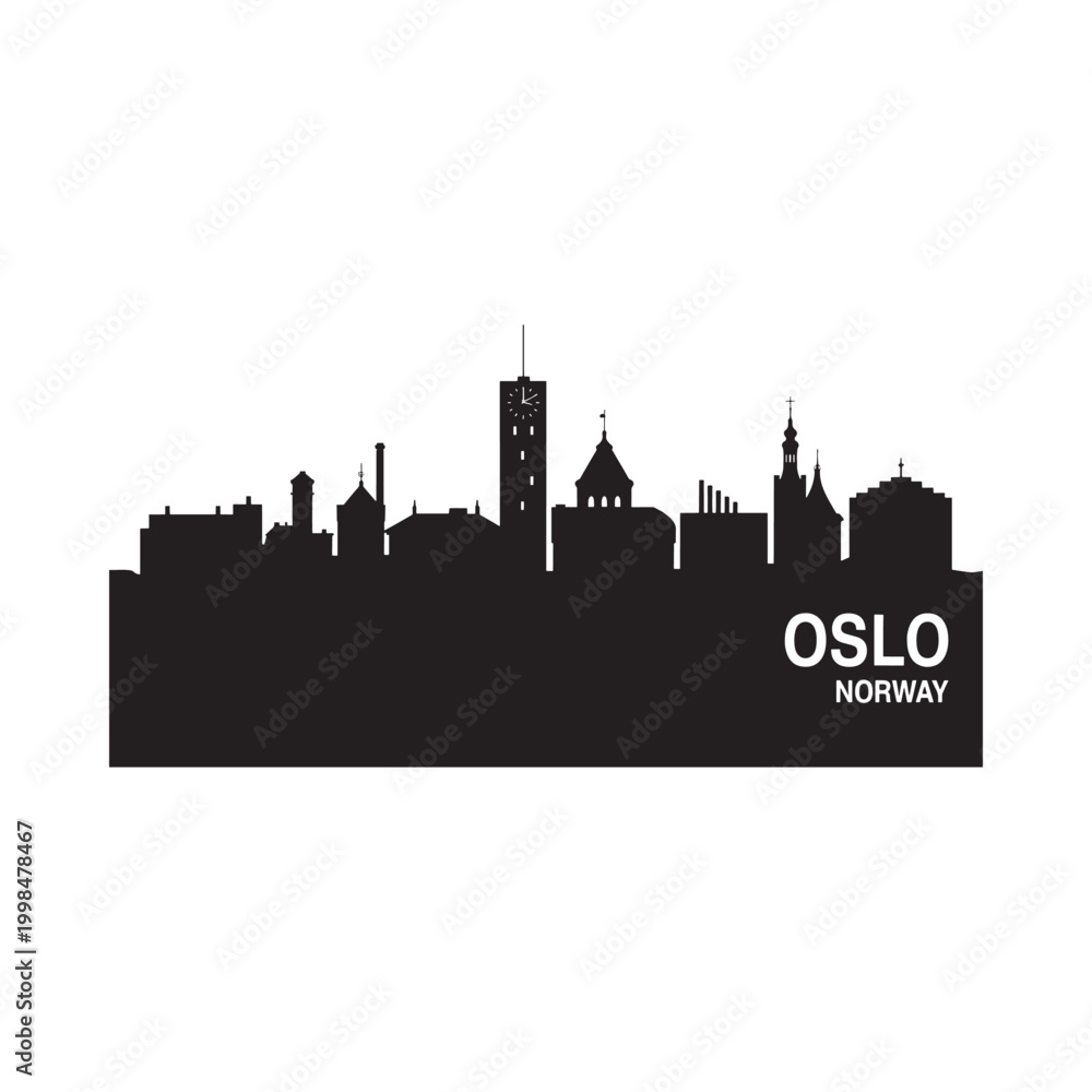 Fototapeta premium oslo norway skyline silhouette on white background