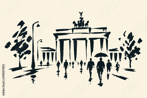 Brandenburg Gate Berlin ink sketch vector illustration