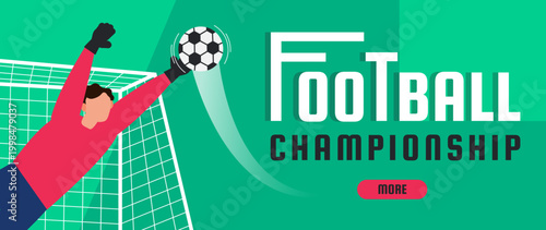 football soccer banner design with goalkeeper catching ball vector illustration 