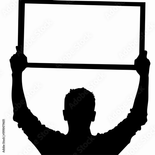 Silhouette of protester holding blank sign against sky backdrop