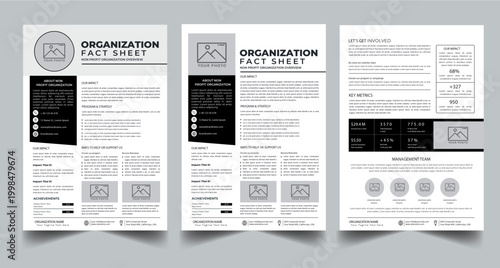 Nonprofit Organization Fact Sheet, Organization Fact Sheet for Business Concept Layout With Three Page & Color Design Step