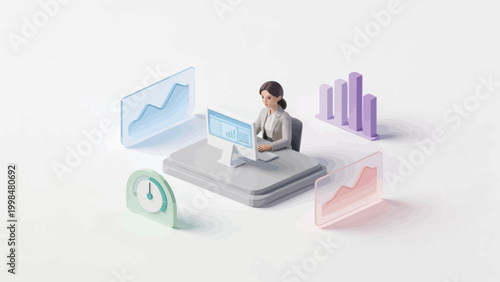 Businesswoman working with data charts
