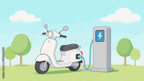 Electric scooter charging in park
