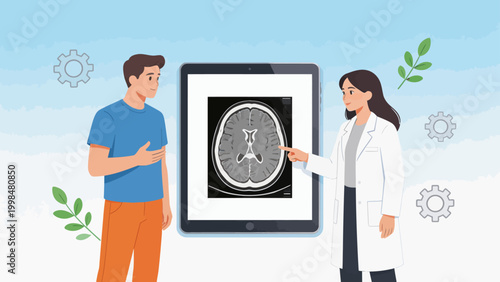 Doctor explaining brain scan to patient