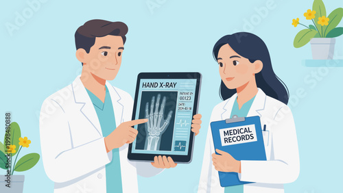 Doctors examining hand xray
