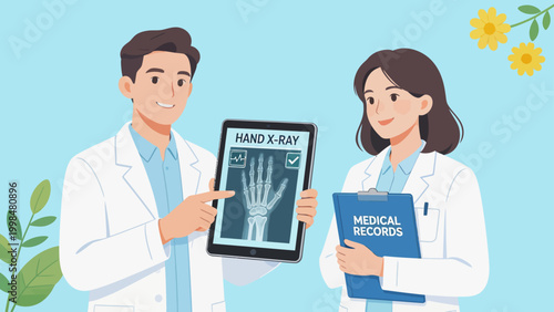 Doctors examining hand xray