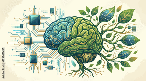 Eco friendly technology and nature concept with brain