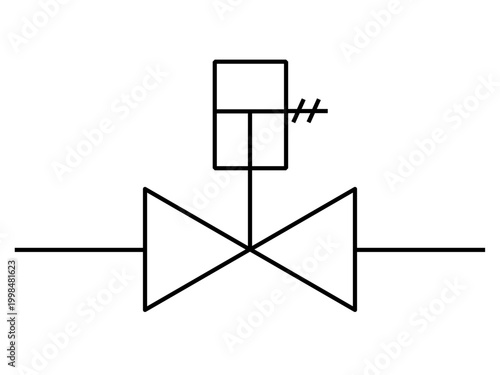 Technical float operated valve vector icon for automated liquid level control. Standardized P&ID symbol for water treatment, industrial tanks, and piping schematics.