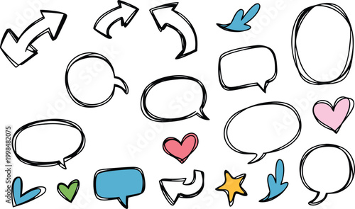 hand drawn doodle illustration set, playful sketch style, set of arrows