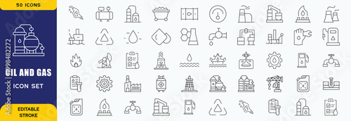 Oil and gas - thin line web icon set. Outline icons collection. Simple vector illustration