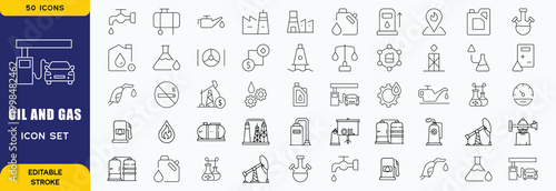 Oil and gas - thin line web icon set. Outline icons collection. Simple vector illustration