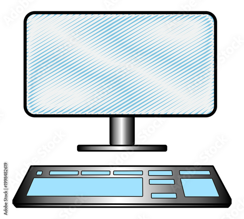 Futuristic plasma desk monitor with computer liquid keyboard