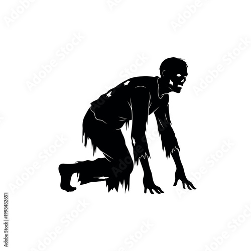 Crawling Zombie Silhouette with Glowing Eyes for Halloween