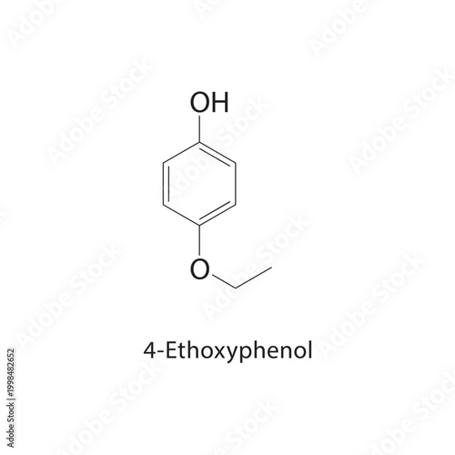 4-Ethoxyphenol skeletal structure. phenol compound schematic illustration. Simple diagram, chemical formula.