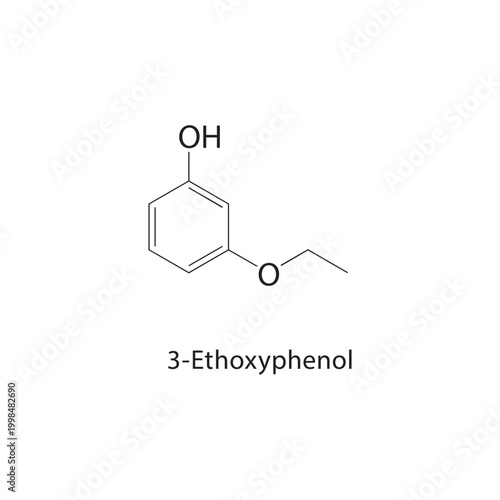 3-Ethoxyphenol skeletal structure. phenol compound schematic illustration. Simple diagram, chemical formula.